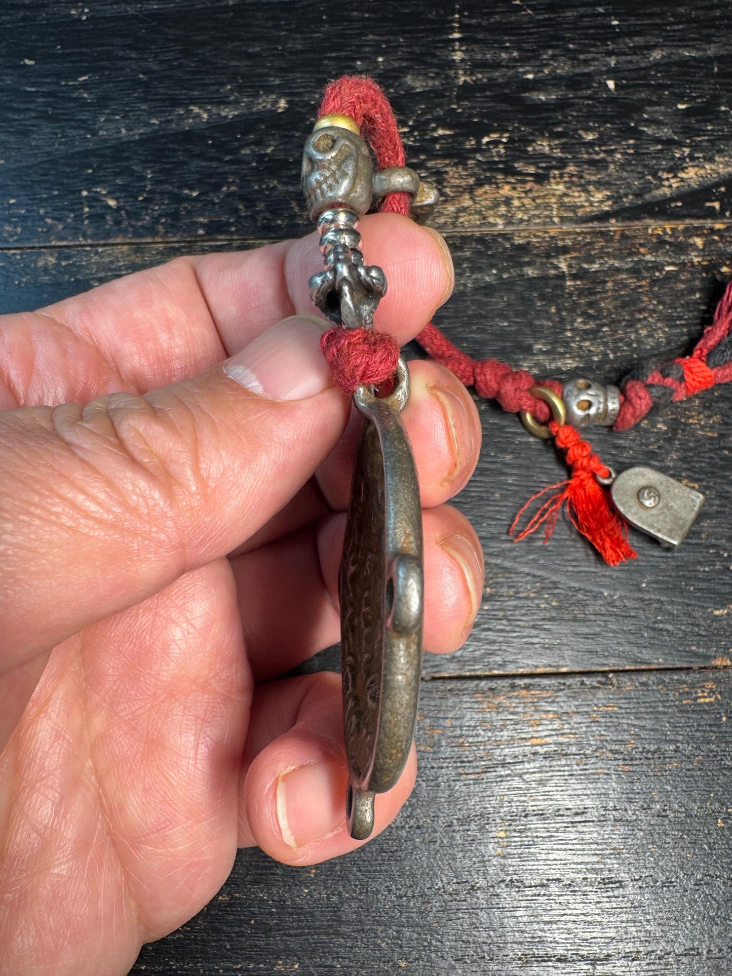 Tibetan Cold Iron Nine Palace Bagua Amulet Pendant, Vajra Dorje Charm Set, Skull Bead Talisman, Protective Spiritual Necklace, Himalayan Sty