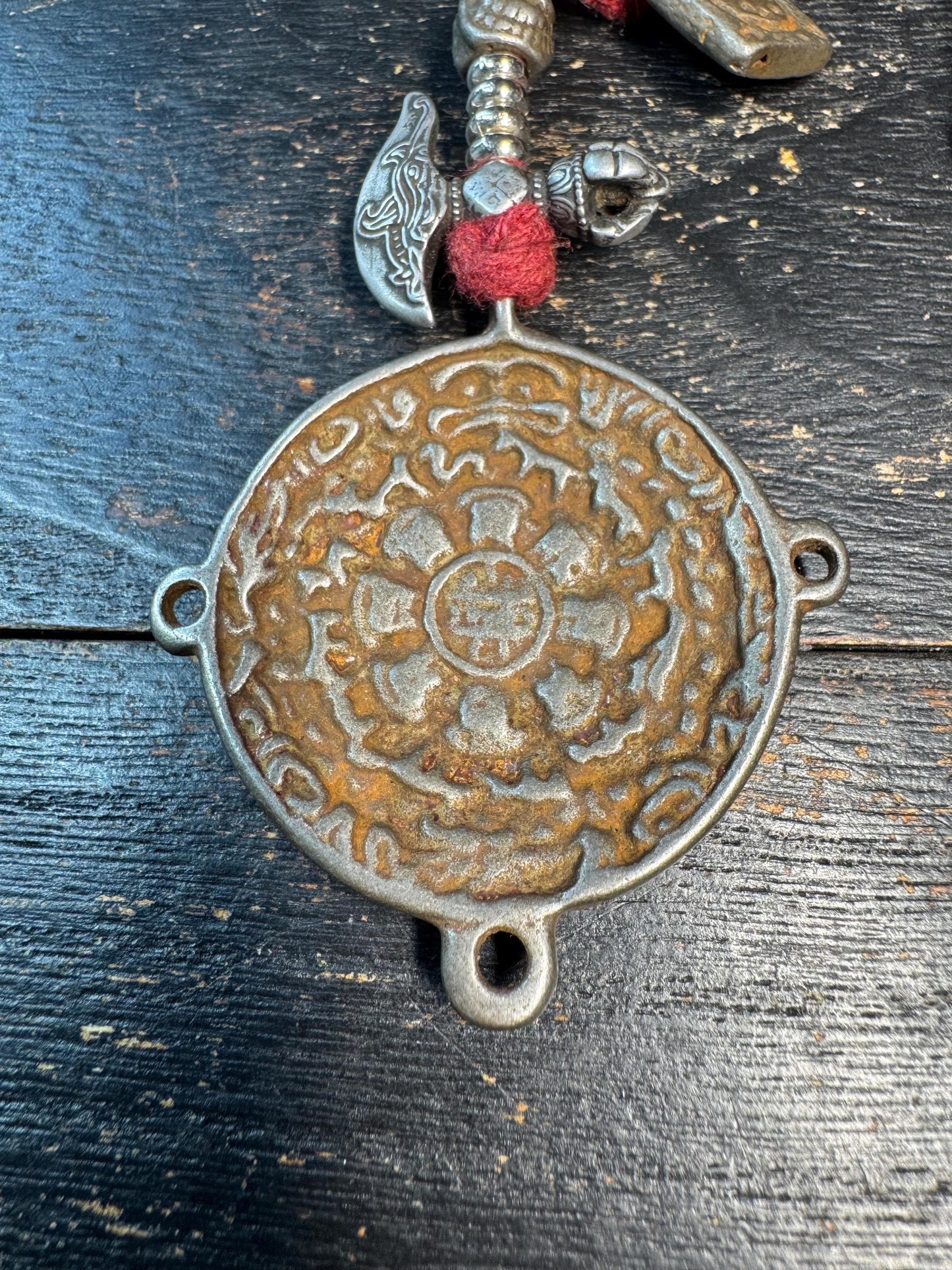 Tibetan Cold Iron Nine Palace Bagua Amulet Pendant, Vajra Dorje Charm Set, Skull Bead Talisman, Protective Spiritual Necklace, Himalayan Sty