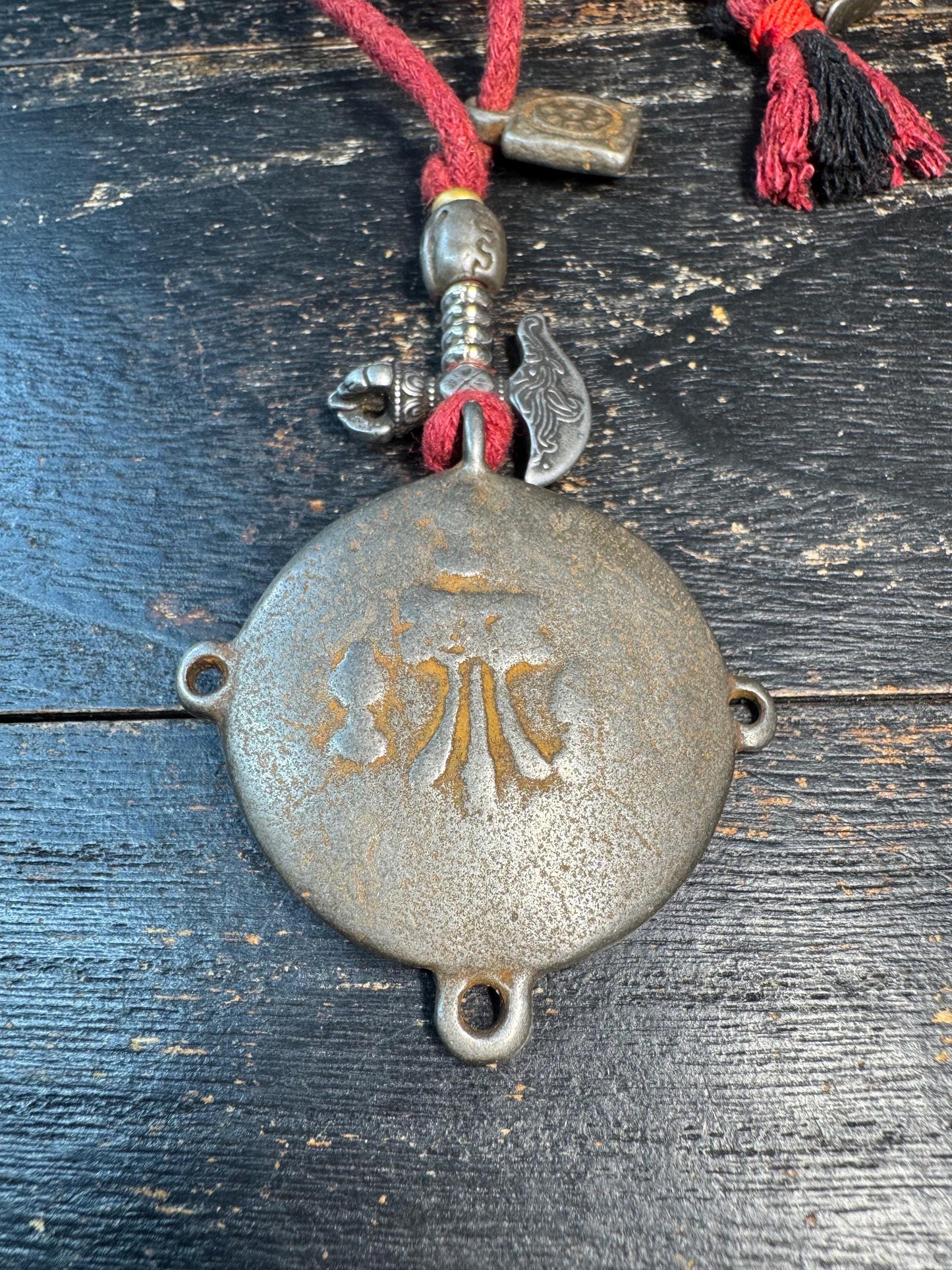 Tibetan Cold Iron Nine Palace Bagua Amulet Pendant, Vajra Dorje Charm Set, Skull Bead Talisman, Protective Spiritual Necklace, Himalayan Sty