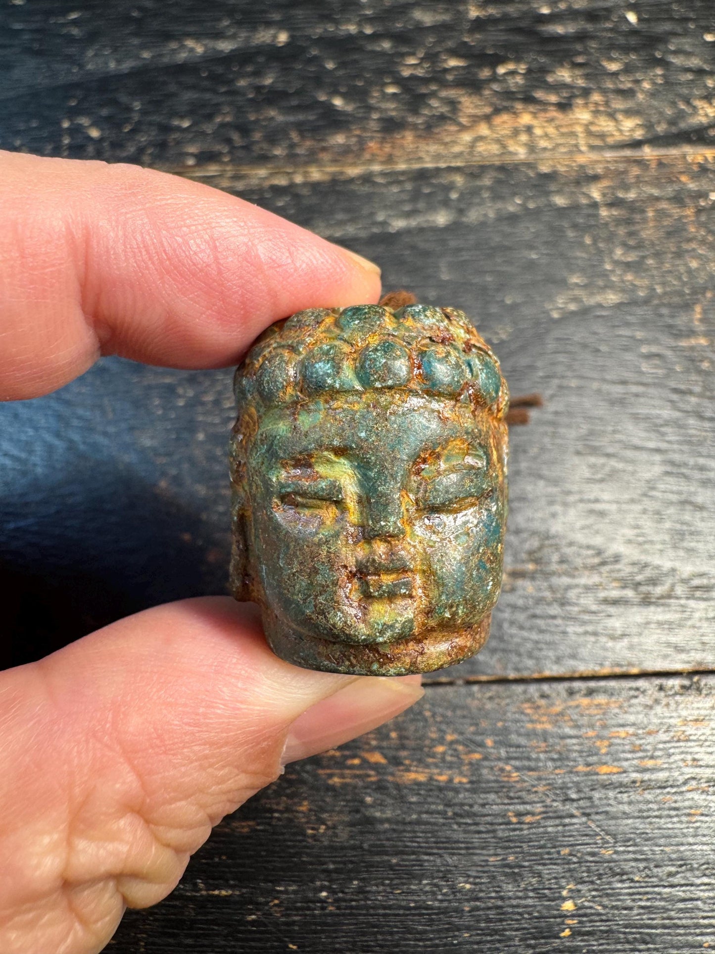 Old Jade Buddha Head Bead, Antique Jade Carving, Green Patina Buddha Pendant, Hand Carved Spiritual Amulet, Meditation Guru Bead
