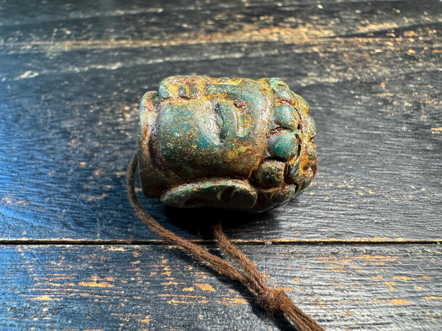 Old Jade Buddha Head Bead, Antique Jade Carving, Green Patina Buddha Pendant, Hand Carved Spiritual Amulet, Meditation Guru Bead