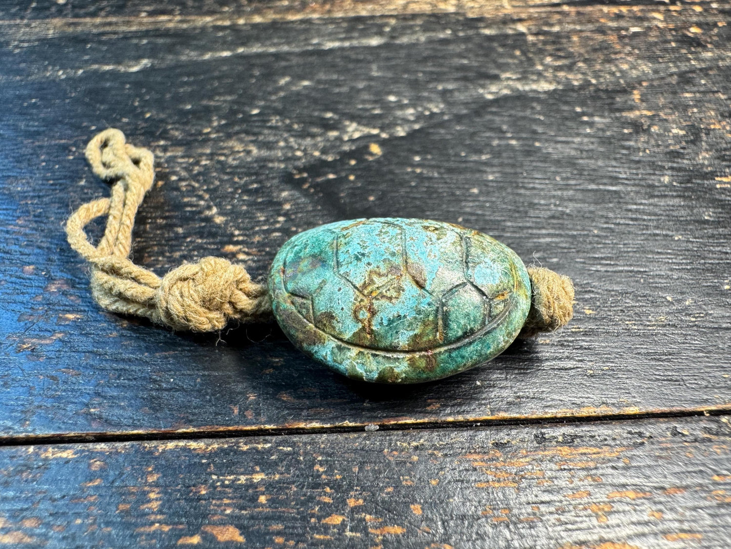 Carved Turtle Shell Pattern Stone Bead, Antique Style Green Patina Pendant, Ethnic Amulet Bead, Rustic Meditation Jewelry Supply
