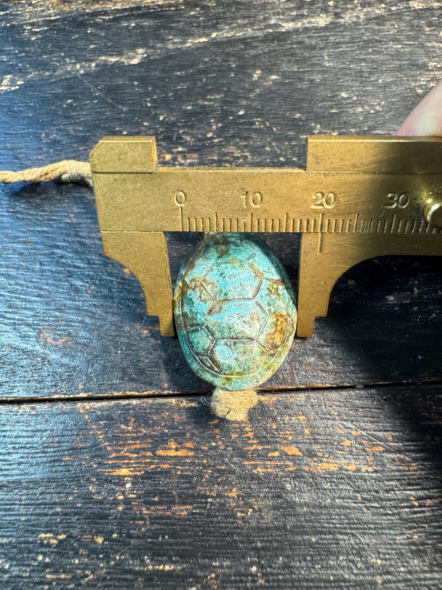 Carved Turtle Shell Pattern Stone Bead, Antique Style Green Patina Pendant, Ethnic Amulet Bead, Rustic Meditation Jewelry Supply