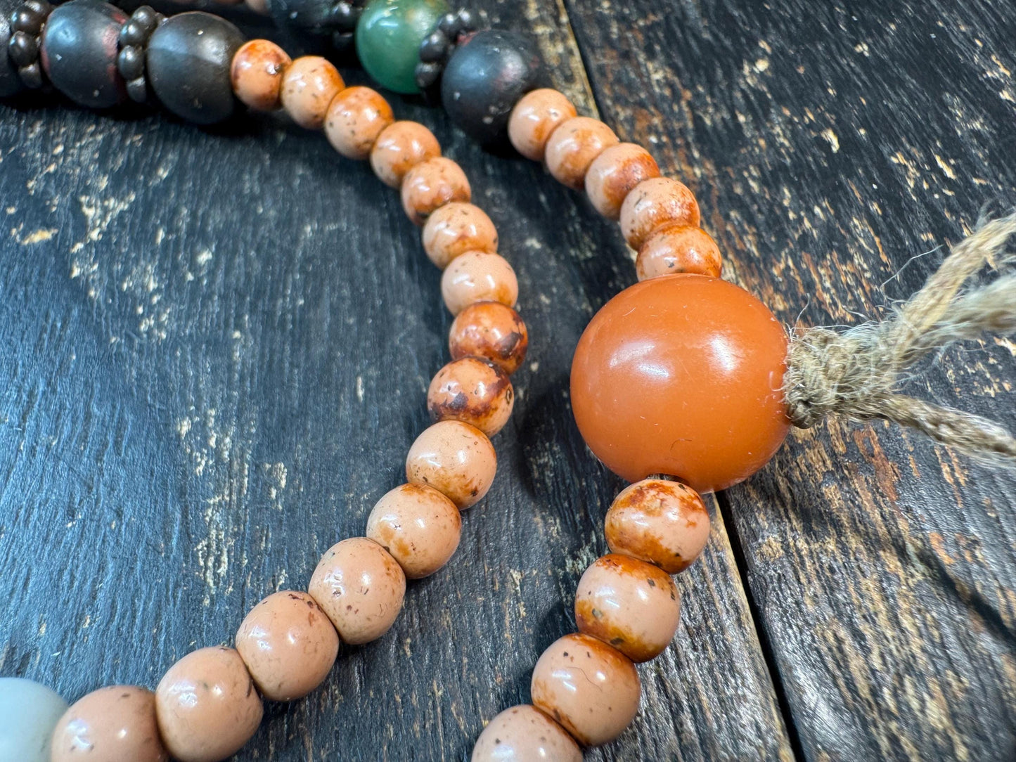 Vintage Tibetan Mala Beads Necklace, Old Monk Prayer Beads, Used Meditation Mala, Hand-Worn Patina, Ethnic Spiritual Necklace, 21 Inches