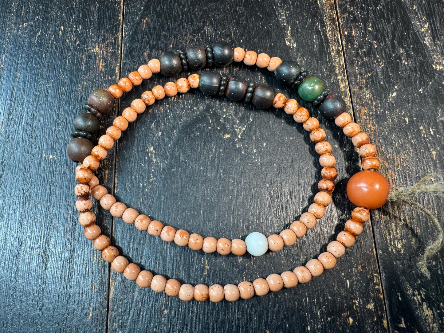 Vintage Tibetan Mala Beads Necklace, Old Monk Prayer Beads, Used Meditation Mala, Hand-Worn Patina, Ethnic Spiritual Necklace, 21 Inches