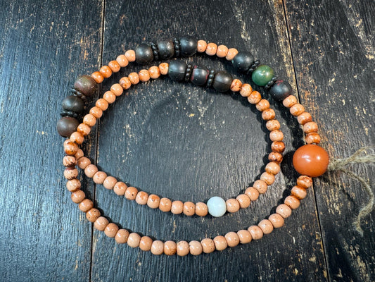 Vintage Tibetan Mala Beads Necklace, Old Monk Prayer Beads, Used Meditation Mala, Hand-Worn Patina, Ethnic Spiritual Necklace, 21 Inches