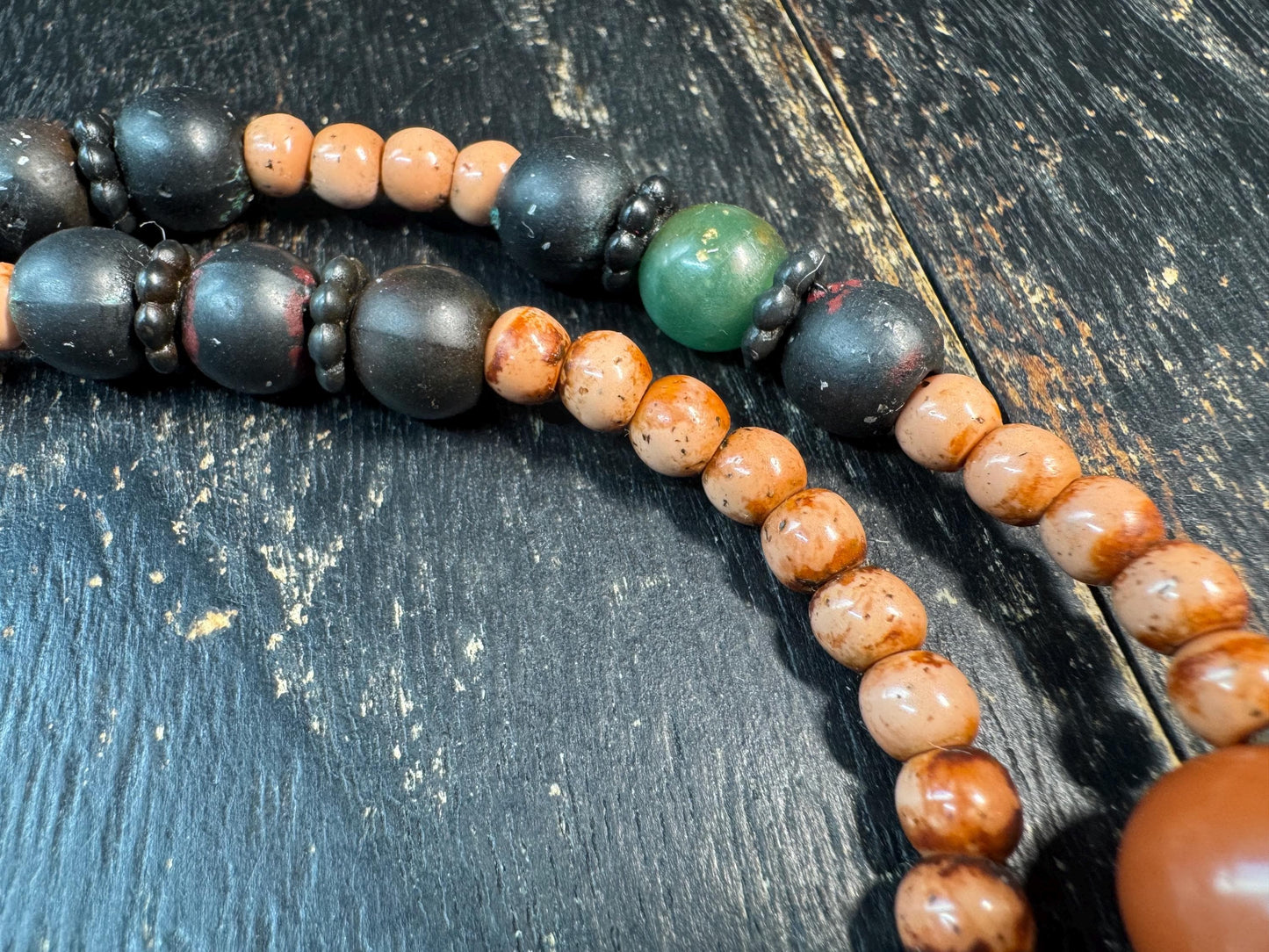 Vintage Tibetan Mala Beads Necklace, Old Monk Prayer Beads, Used Meditation Mala, Hand-Worn Patina, Ethnic Spiritual Necklace, 21 Inches