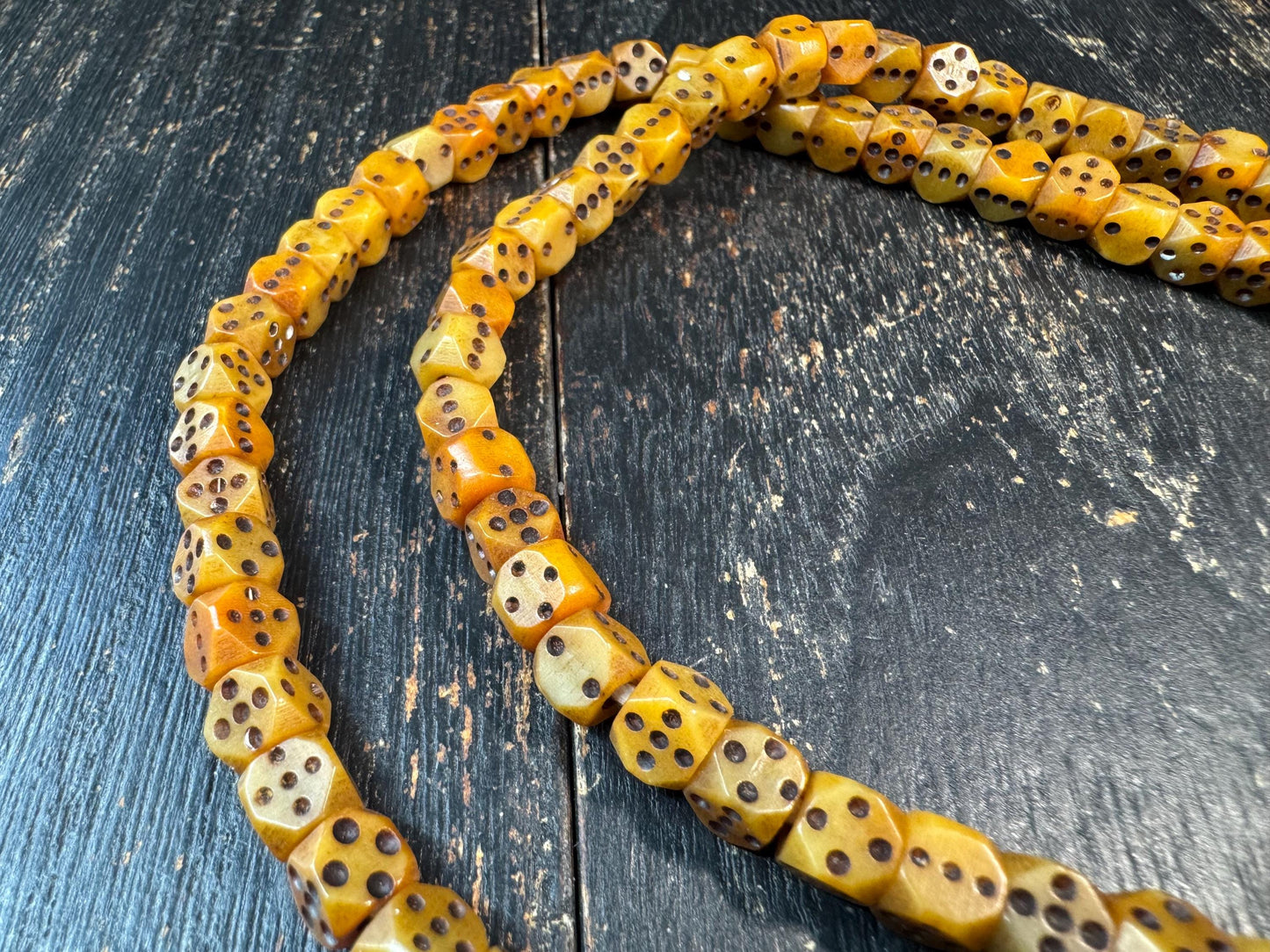 Vintage Yak Bone Dice Bead Mala Necklace 108 Beads, Hand Carved Tibetan Prayer Mala, Unique Bone Meditation Necklace, Tribal Buddhist Jewelr