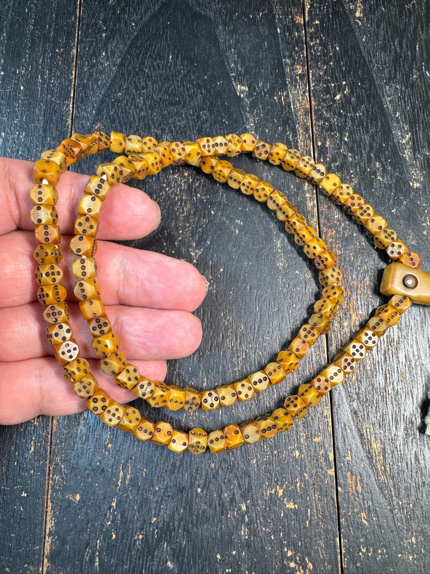 Vintage Yak Bone Dice Bead Mala Necklace 108 Beads, Hand Carved Tibetan Prayer Mala, Unique Bone Meditation Necklace, Tribal Buddhist Jewelr