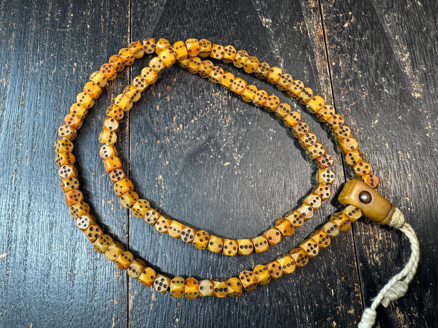 Vintage Yak Bone Dice Bead Mala Necklace 108 Beads, Hand Carved Tibetan Prayer Mala, Unique Bone Meditation Necklace, Tribal Buddhist Jewelr