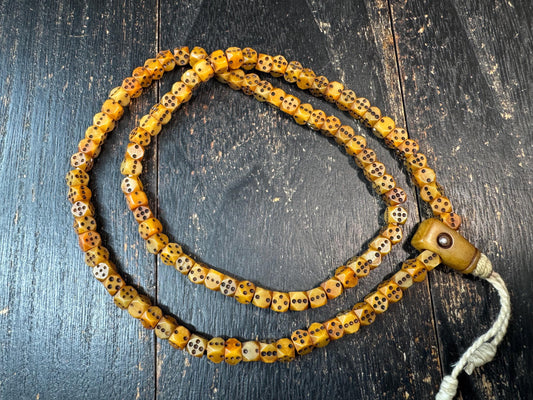 Vintage Yak Bone Dice Bead Mala Necklace 108 Beads, Hand Carved Tibetan Prayer Mala, Unique Bone Meditation Necklace, Tribal Buddhist Jewelr