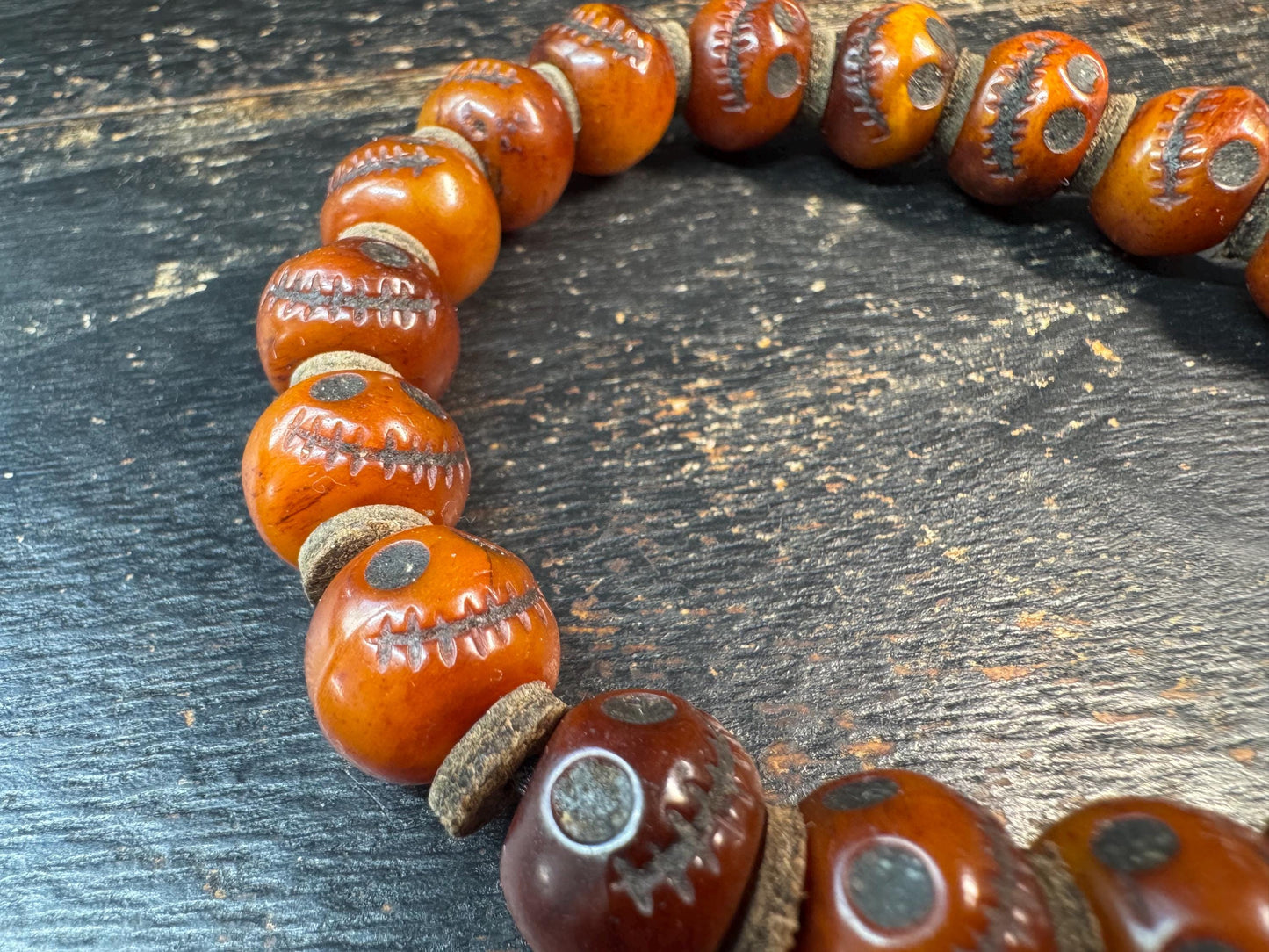 Vintage Yak Bone Skull Bracelet, Charnel Ground Citipati Style Beads, Tibetan Spiritual Mala, Brass Guru Bead, Tribal Protection Amulet, 8-9