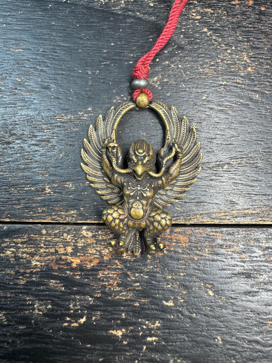 Brass Garuda Pendant Necklace – Tibetan Buddhist Protector Amulet, Vintage Style Winged Deity Talisman, Adjustable Cord
