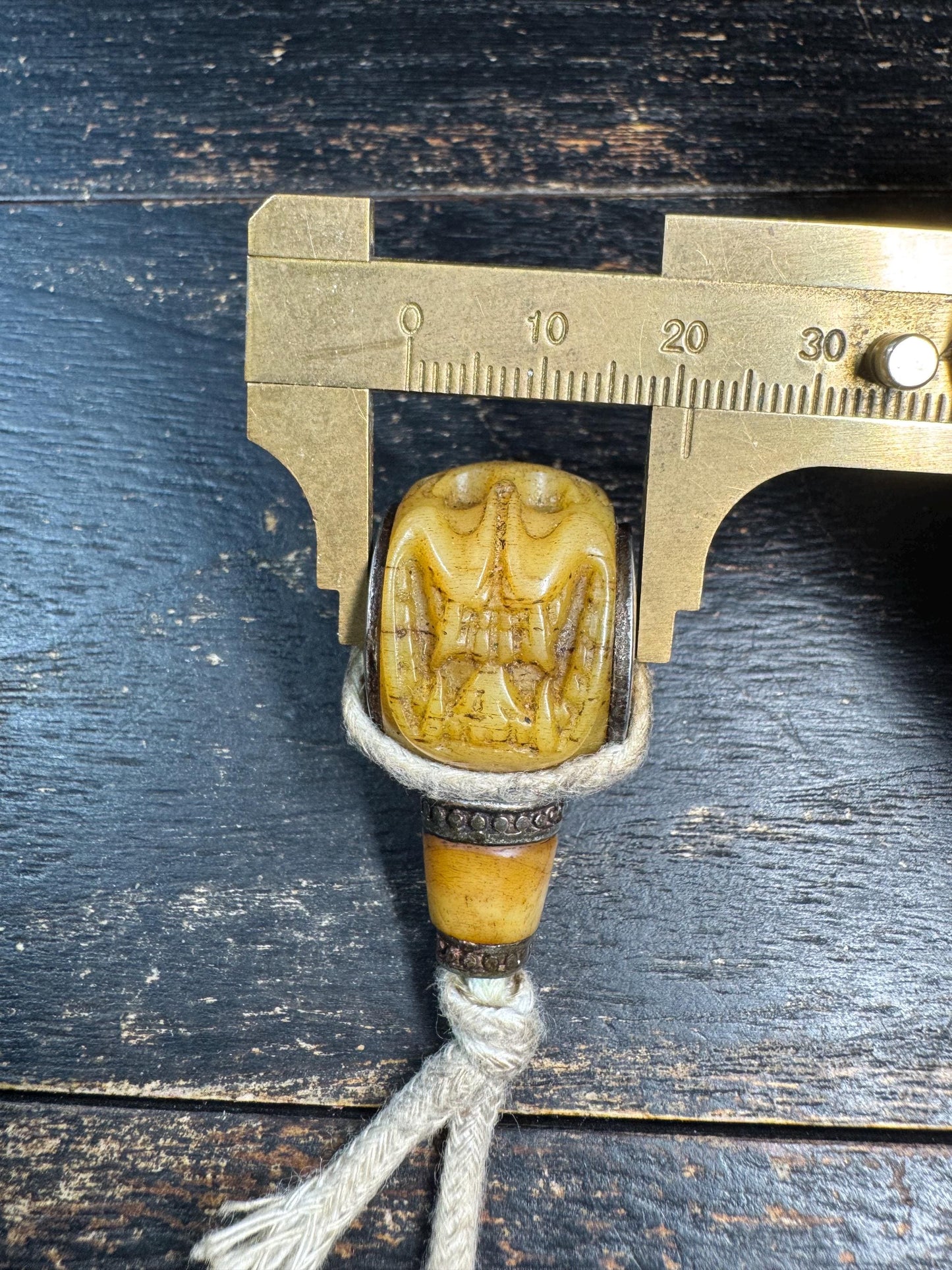 Tibetan Yak Bone Citipati Guru Bead | Hand-Carved Skull Mala Center Bead | Nepal Buddhist Bone Carving | Rare Himalayan Prayer Bead