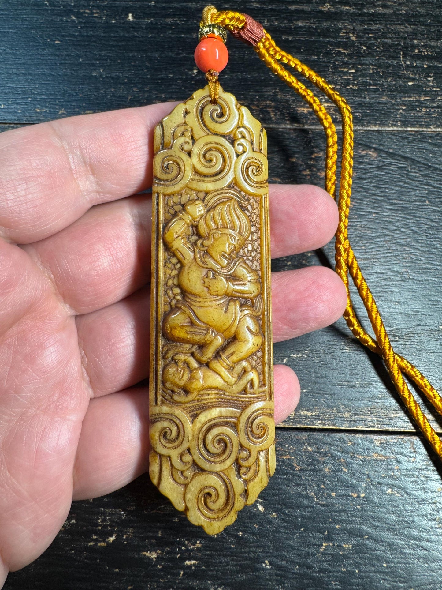 Yak Bone Dakini Pendant Necklace – Hand Carved Tibetan Buddhist Amulet, Himalayan Protective Talisman with Cord