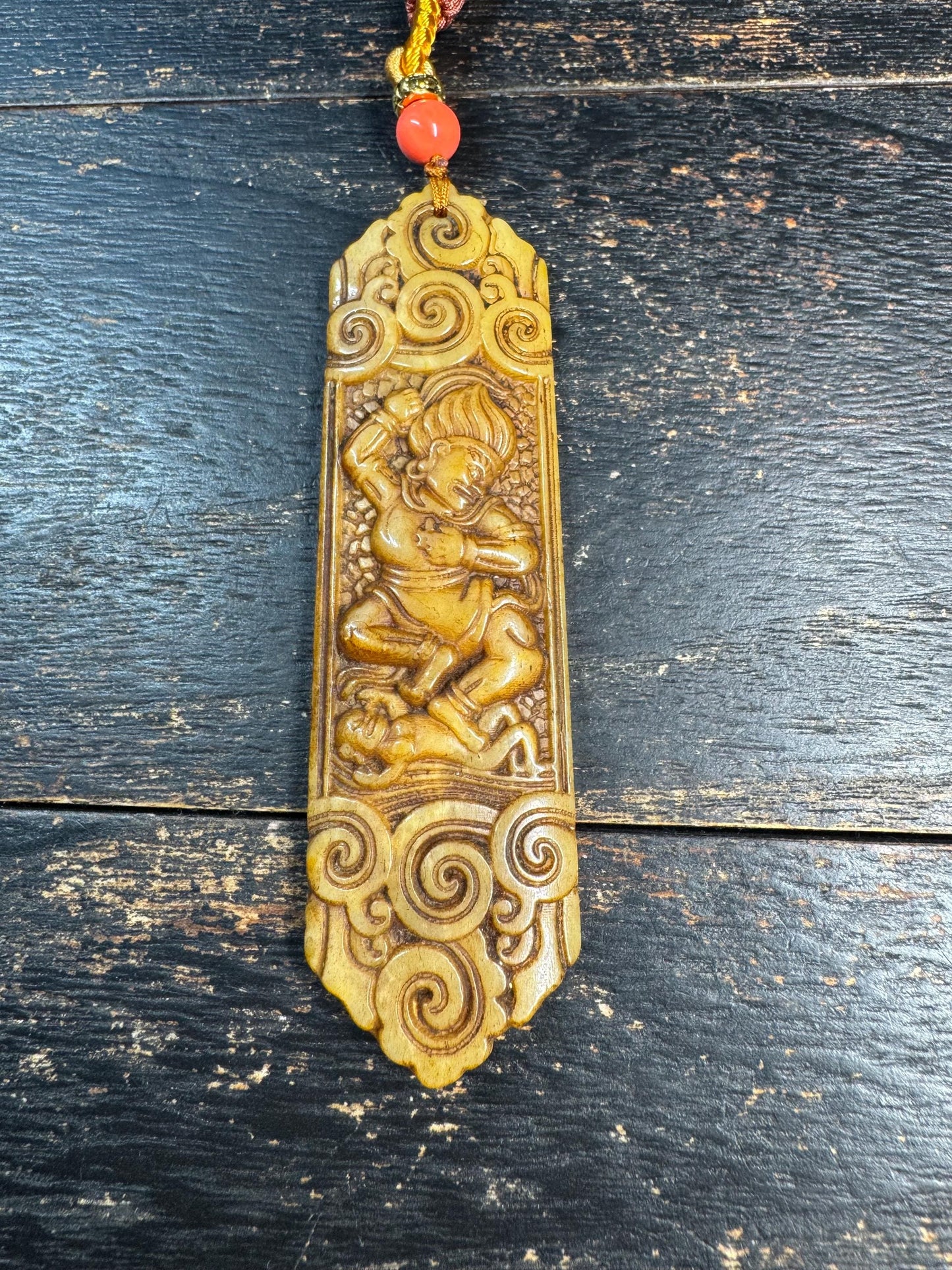 Yak Bone Dakini Pendant Necklace – Hand Carved Tibetan Buddhist Amulet, Himalayan Protective Talisman with Cord