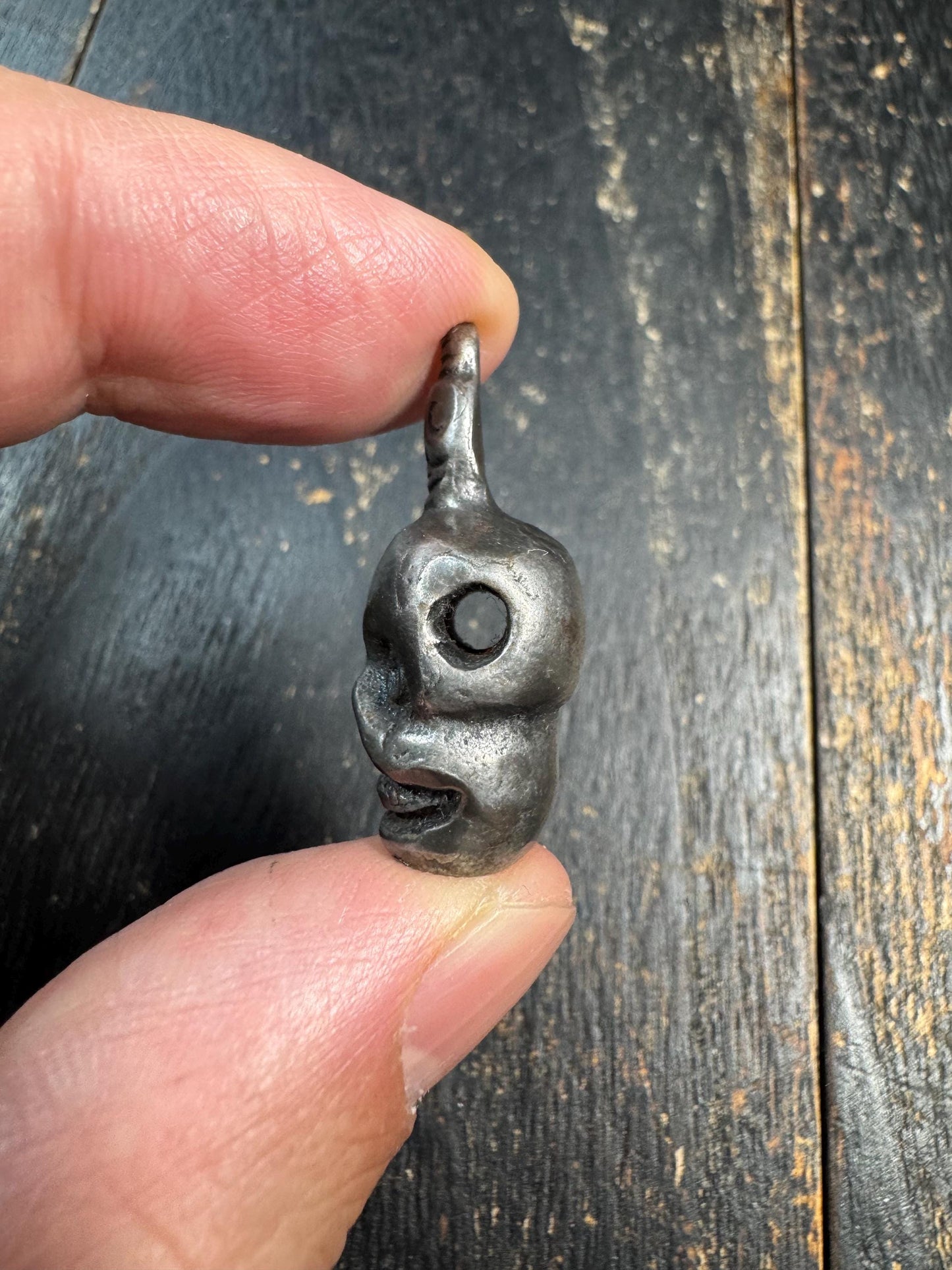 Tibetan Thokcha Iron Chitipati Skull Amulet – Himalayan Wrathful Protector Pendant – Nepal Patina Ritual Talisman
