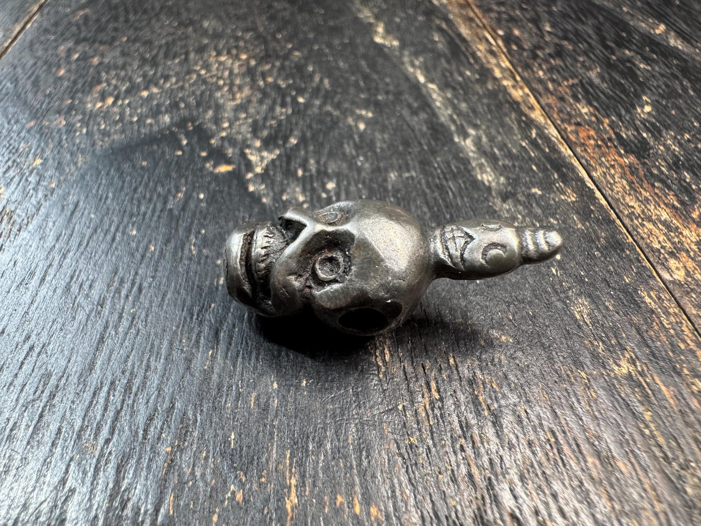 Tibetan Thokcha Iron Chitipati Skull Amulet – Himalayan Wrathful Protector Pendant – Nepal Patina Ritual Talisman