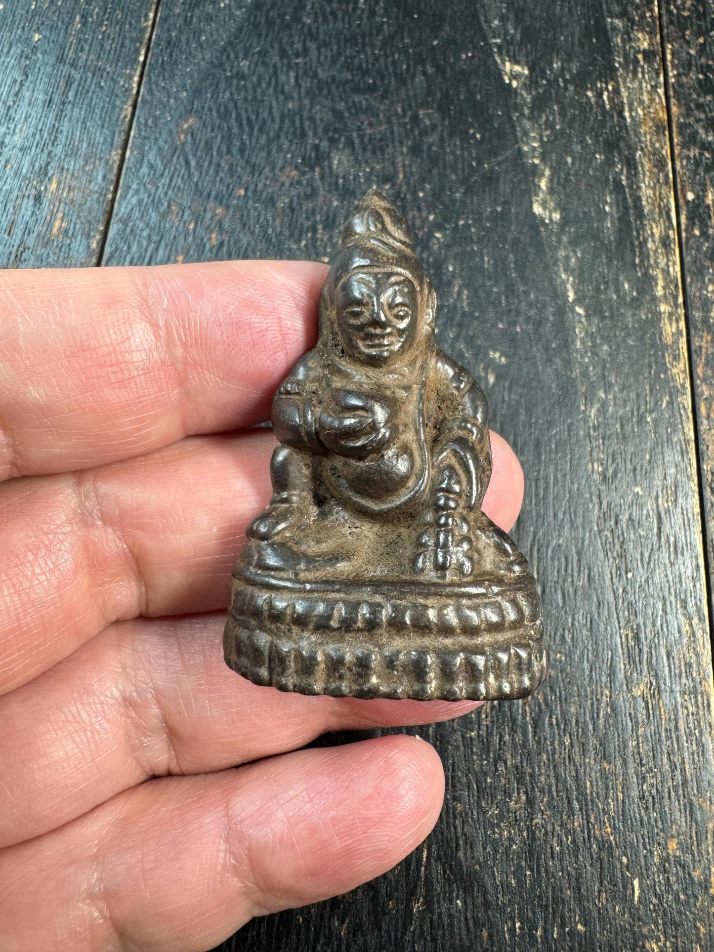 Antique Tibetan Bronze Jambhala Statue – Buddhist Wealth Deity with Mongoose, Yellow Dzambhala Prosperity Amulet