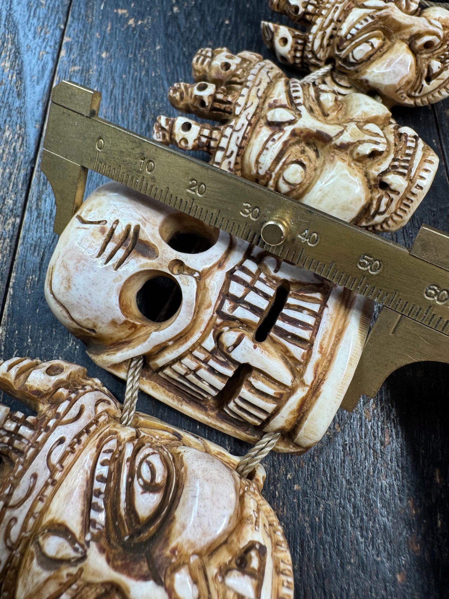 Yak Bone Citipati  Mahakala Mask Necklace – Hand Carved Skull Lords & Wrathful Protector – Tibetan Buddhist Style Ritual Pendant – Gothic