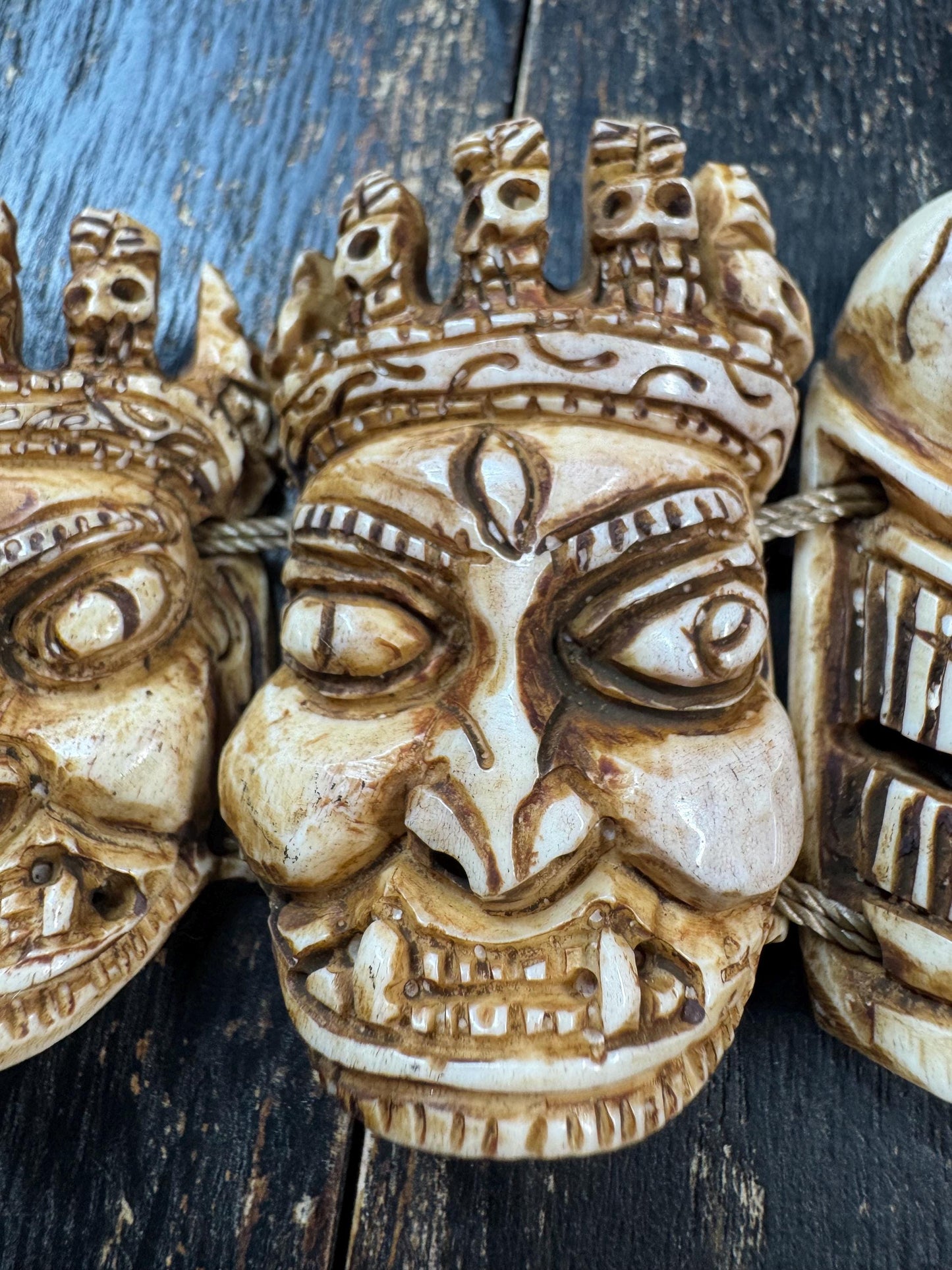 Yak Bone Citipati  Mahakala Mask Necklace – Hand Carved Skull Lords & Wrathful Protector – Tibetan Buddhist Style Ritual Pendant – Gothic