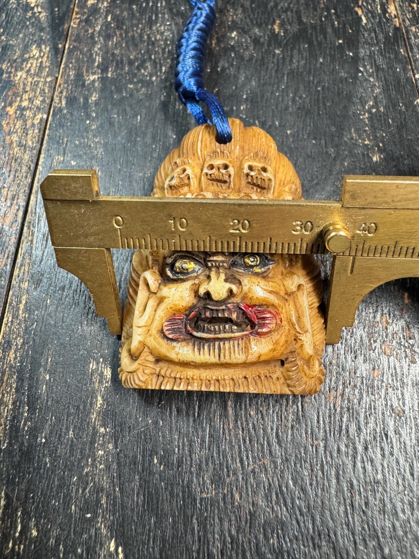 Old Tibetan Mahakala Pendant Yak Bone Carving Wrathful Protector Amulet Hand Painted Guardian Talisman