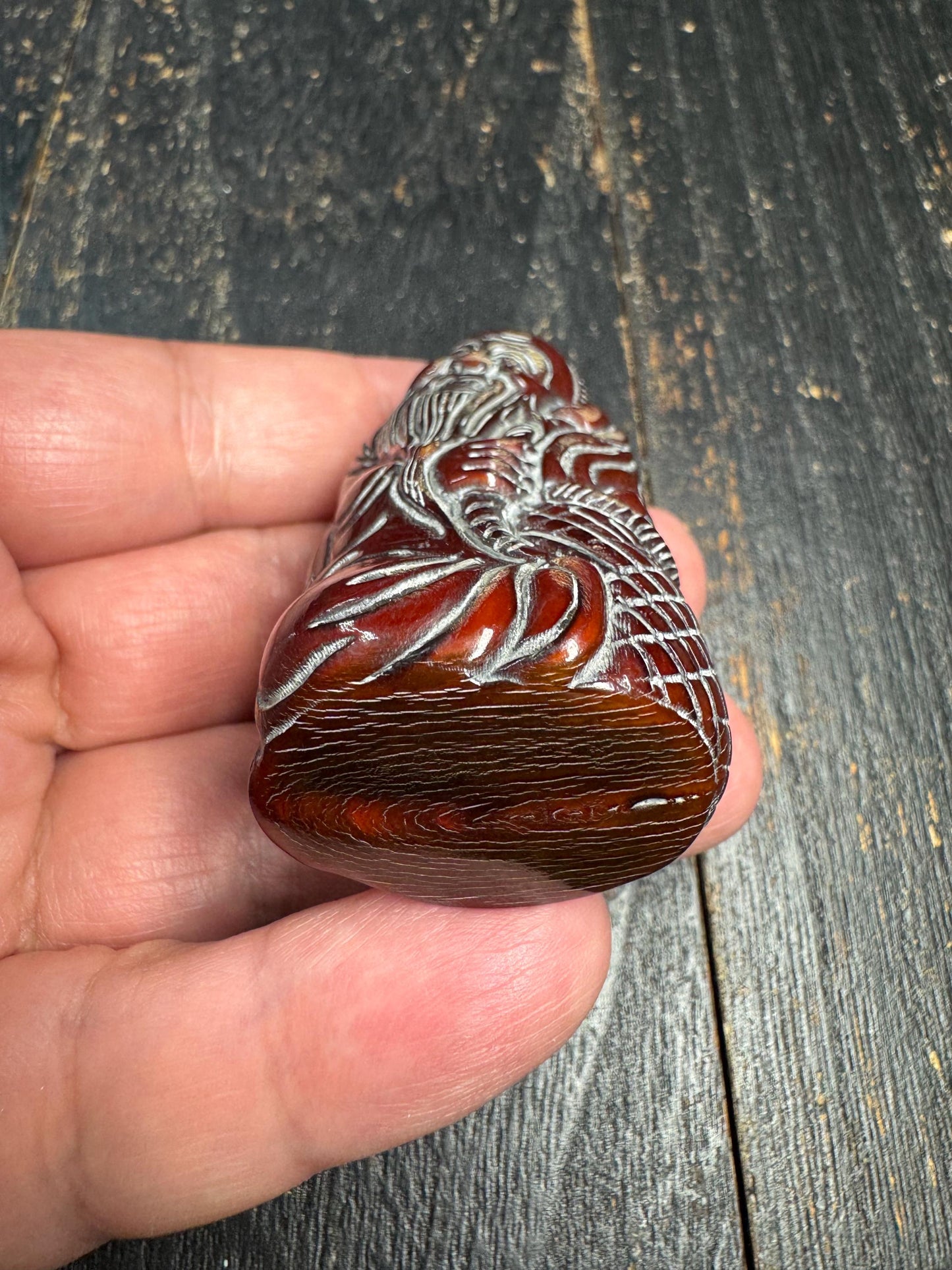 Chinese Old Fisherman Statue Pendant Amulet Yak Horn Hand Carved Longevity Symbol Folk Art Gift Collection