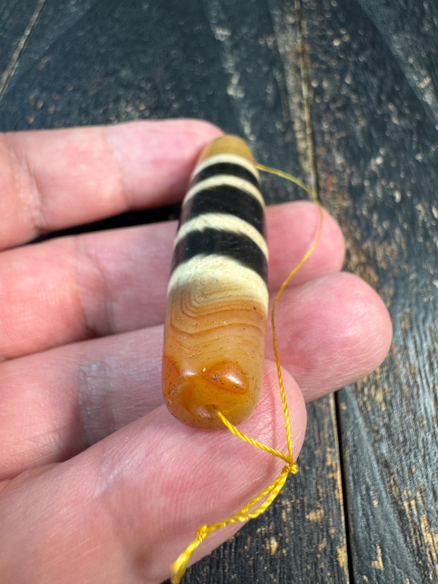 Tibetan Agate Dzi Bead Pendant, Banded Chung Dzi, Himalayan Protection Amulet, Vintage Style Stripe Dzi, Mala Guru Bead Supply