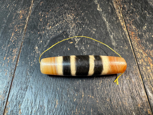 Tibetan Agate Dzi Bead Pendant, Banded Chung Dzi, Himalayan Protection Amulet, Vintage Style Stripe Dzi, Mala Guru Bead Supply
