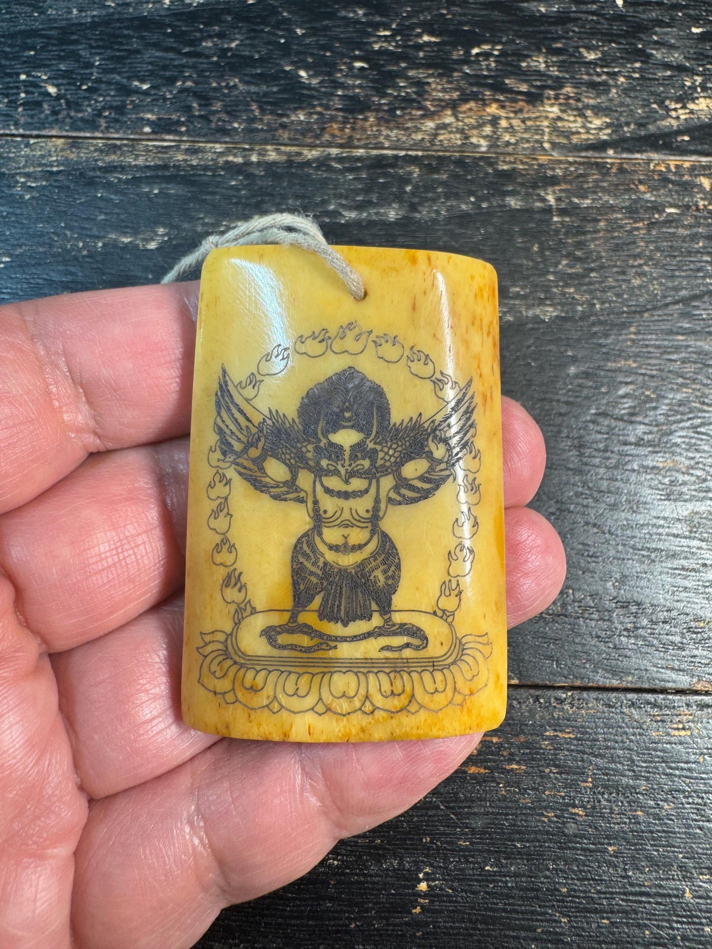Hand Carved Yak Bone Garuda Pendant, Line Engraving Tibetan Amulet, Himalayan Protective Talisman, Tribal Spiritual Necklace Charm