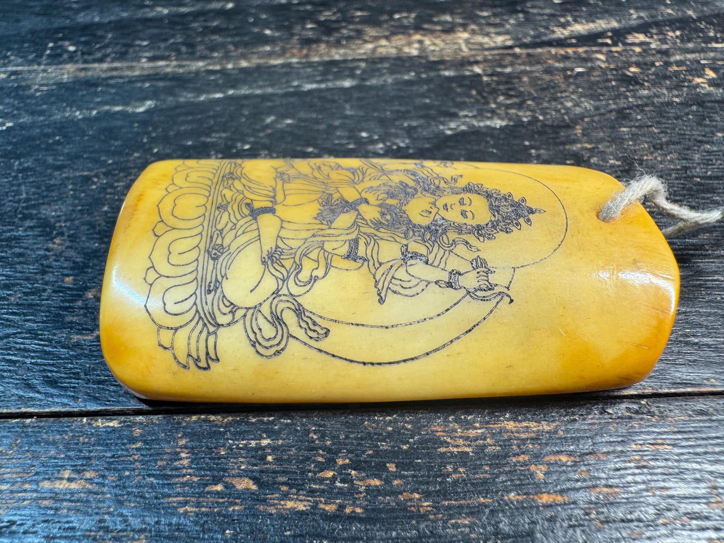 Vintage Style Yak Bone Avalokiteshvara Pendant, Hand Engraved Tibetan Buddha Amulet, Carved Bone Talisman, Himalayan Spiritual Necklace