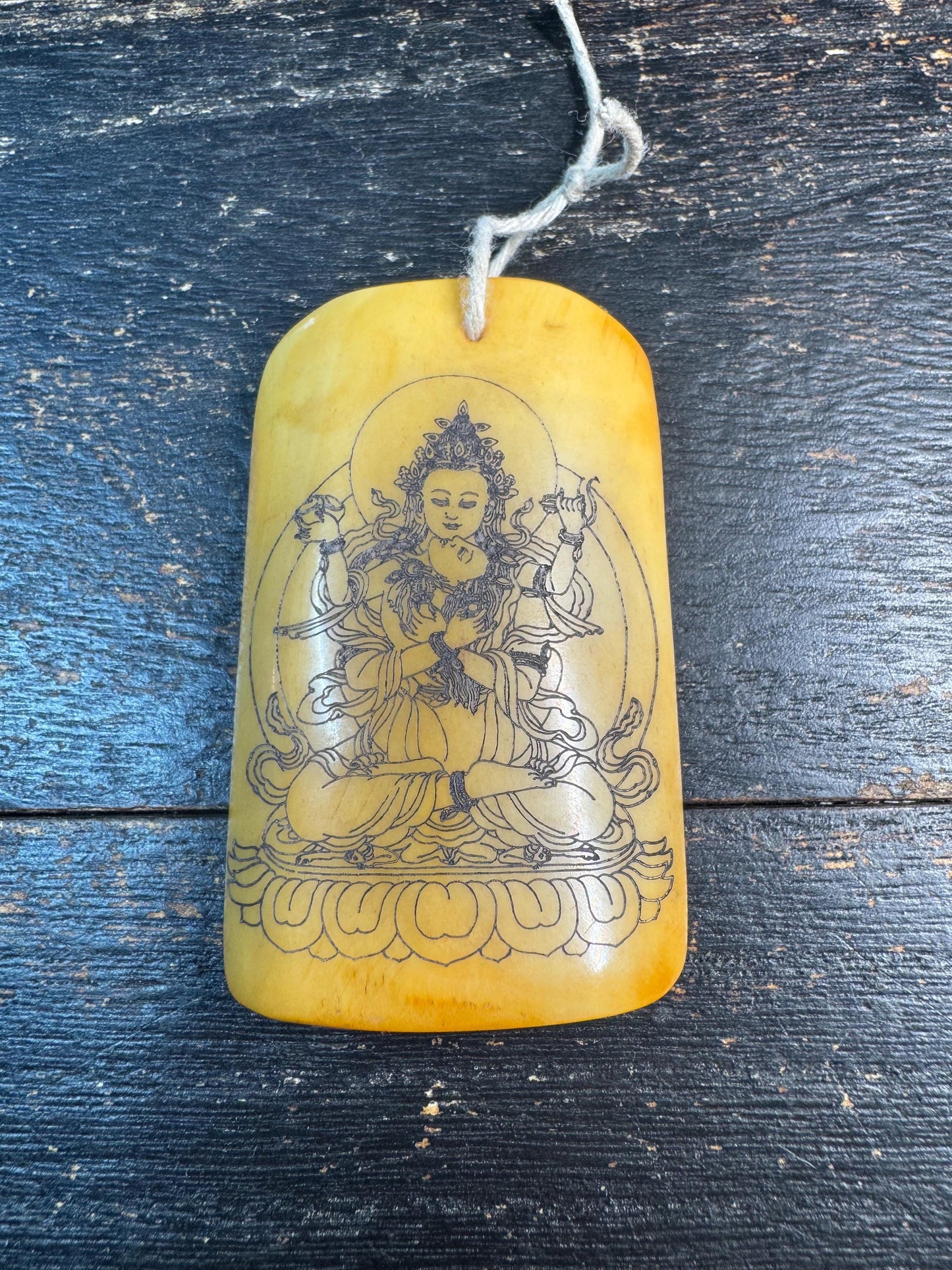 Vintage Style Yak Bone Avalokiteshvara Pendant, Hand Engraved Tibetan Buddha Amulet, Carved Bone Talisman, Himalayan Spiritual Necklace