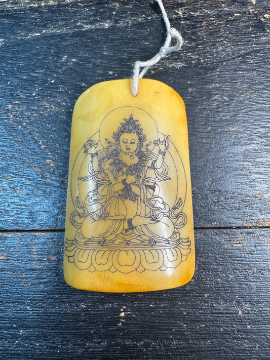 Vintage Style Yak Bone Avalokiteshvara Pendant, Hand Engraved Tibetan Buddha Amulet, Carved Bone Talisman, Himalayan Spiritual Necklace