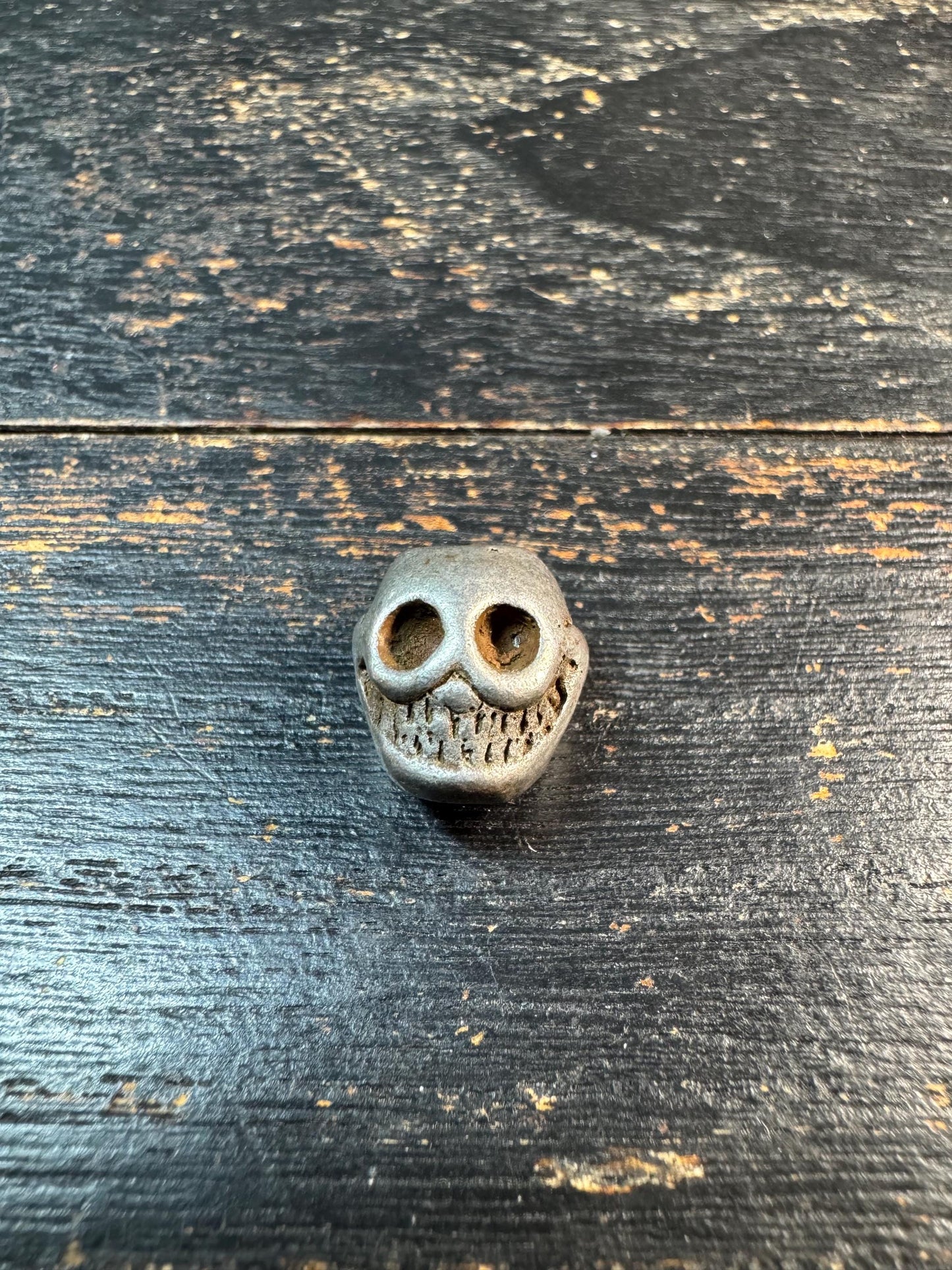 Tibetan Thokcha Iron Chitipati Spacer Bead – Skull Mala Guru Bead – Himalayan Tantric Ritual Bead – Nepal Patina