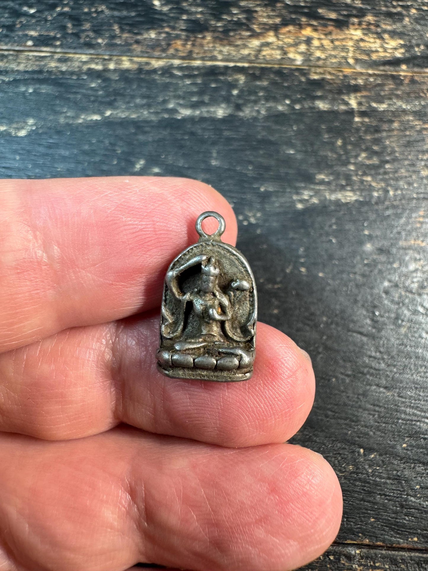Vintage Cold Iron Manjushri Pendant, Tibetan Wisdom Deity Amulet, Himalayan Protective Charm, Small Buddhist Talisman
