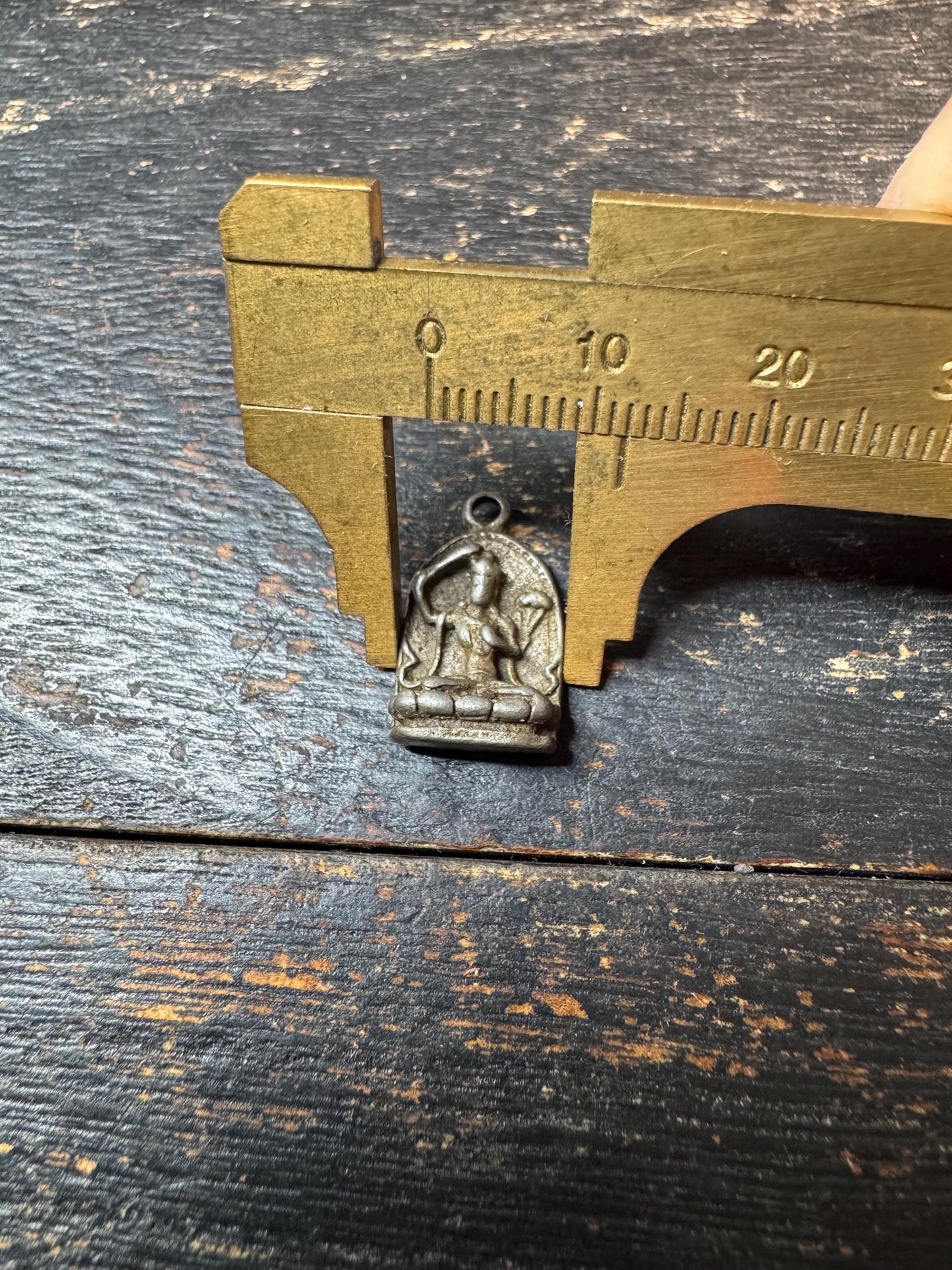 Vintage Cold Iron Manjushri Pendant, Tibetan Wisdom Deity Amulet, Himalayan Protective Charm, Small Buddhist Talisman