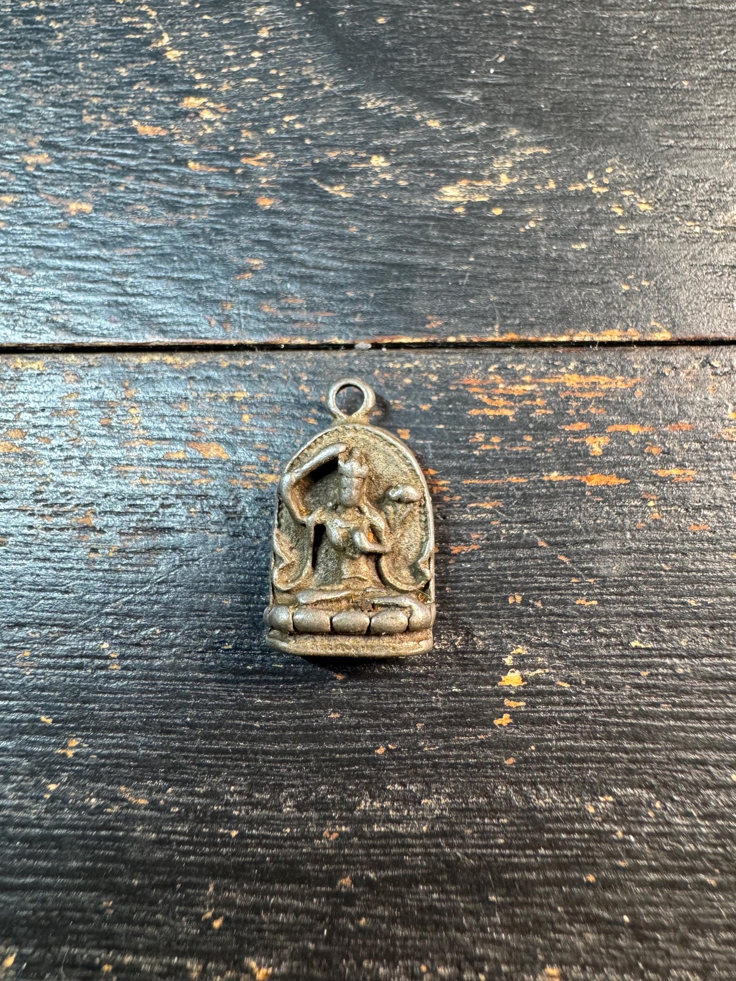 Vintage Cold Iron Manjushri Pendant, Tibetan Wisdom Deity Amulet, Himalayan Protective Charm, Small Buddhist Talisman
