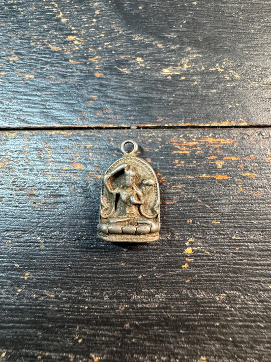 Vintage Cold Iron Manjushri Pendant, Tibetan Wisdom Deity Amulet, Himalayan Protective Charm, Small Buddhist Talisman