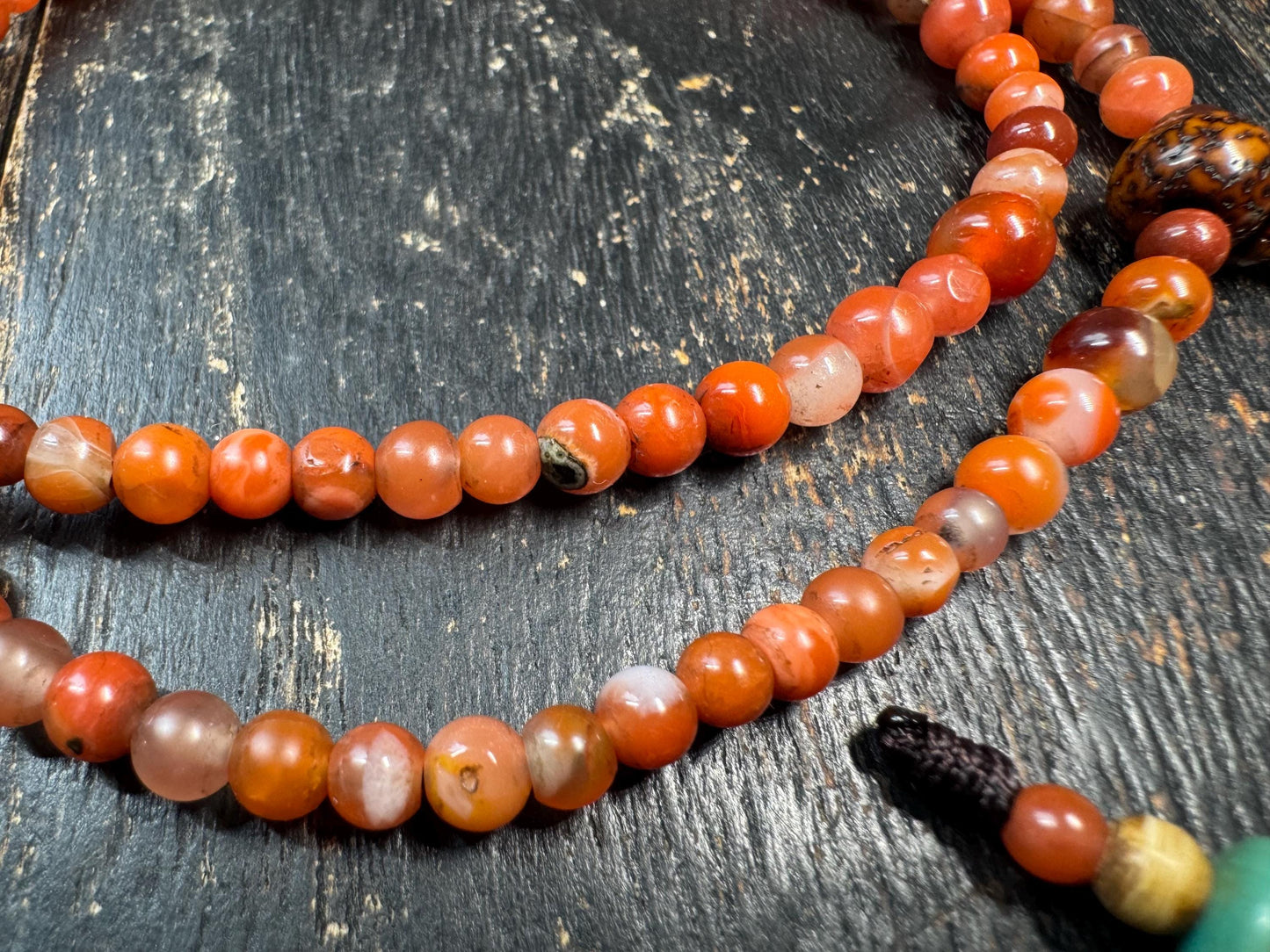 Mini Nanhong Agate 108 Mala Necklace | Fine Small Bead Red Agate Mala | Bodhi Guru Bead | Deer Antler Bat Pendant | Meditation Jewelry