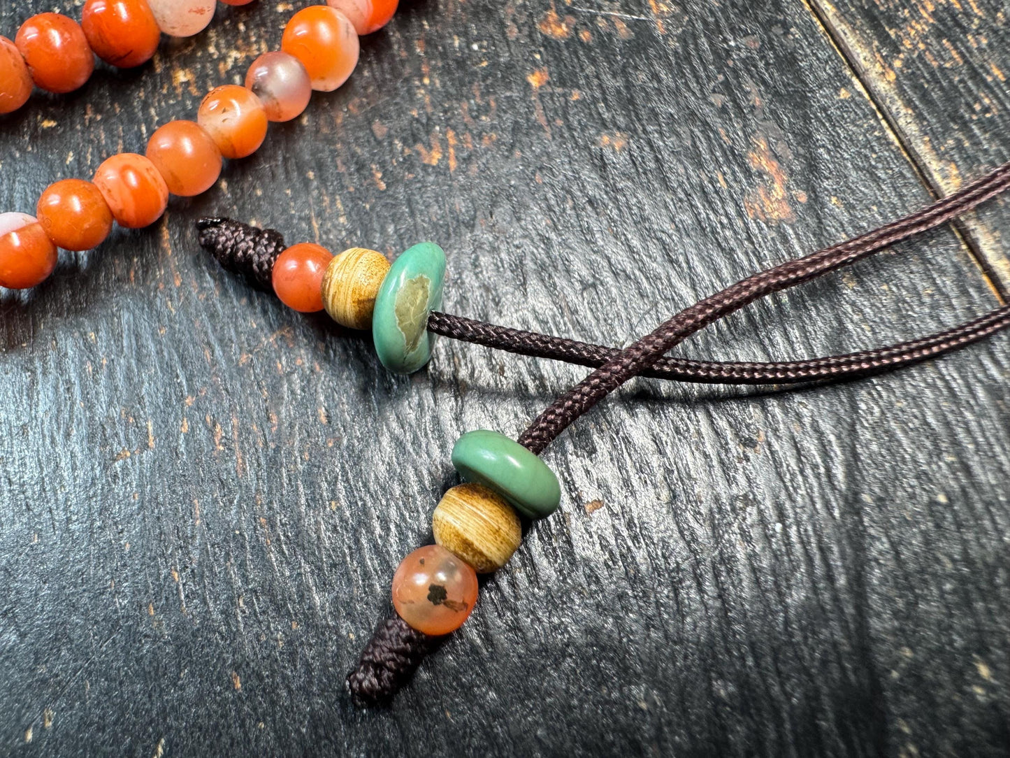 Mini Nanhong Agate 108 Mala Necklace | Fine Small Bead Red Agate Mala | Bodhi Guru Bead | Deer Antler Bat Pendant | Meditation Jewelry