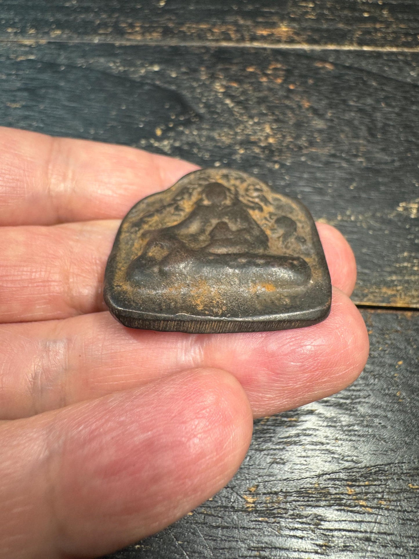 Vintage Tibetan Bronze Guru Rinpoche Amulet Pendant – Padmasambhava Buddhist Protection Talisman – Old Himalayan Buddha Plaque