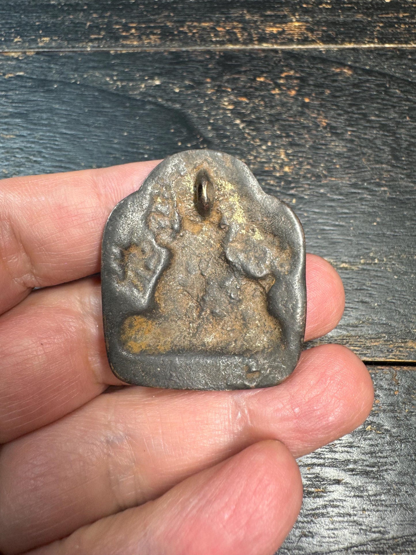 Vintage Tibetan Bronze Guru Rinpoche Amulet Pendant – Padmasambhava Buddhist Protection Talisman – Old Himalayan Buddha Plaque