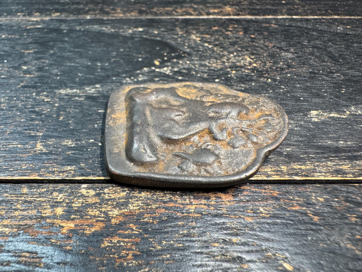 Vintage Tibetan Bronze Guru Rinpoche Amulet Pendant – Padmasambhava Buddhist Protection Talisman – Old Himalayan Buddha Plaque