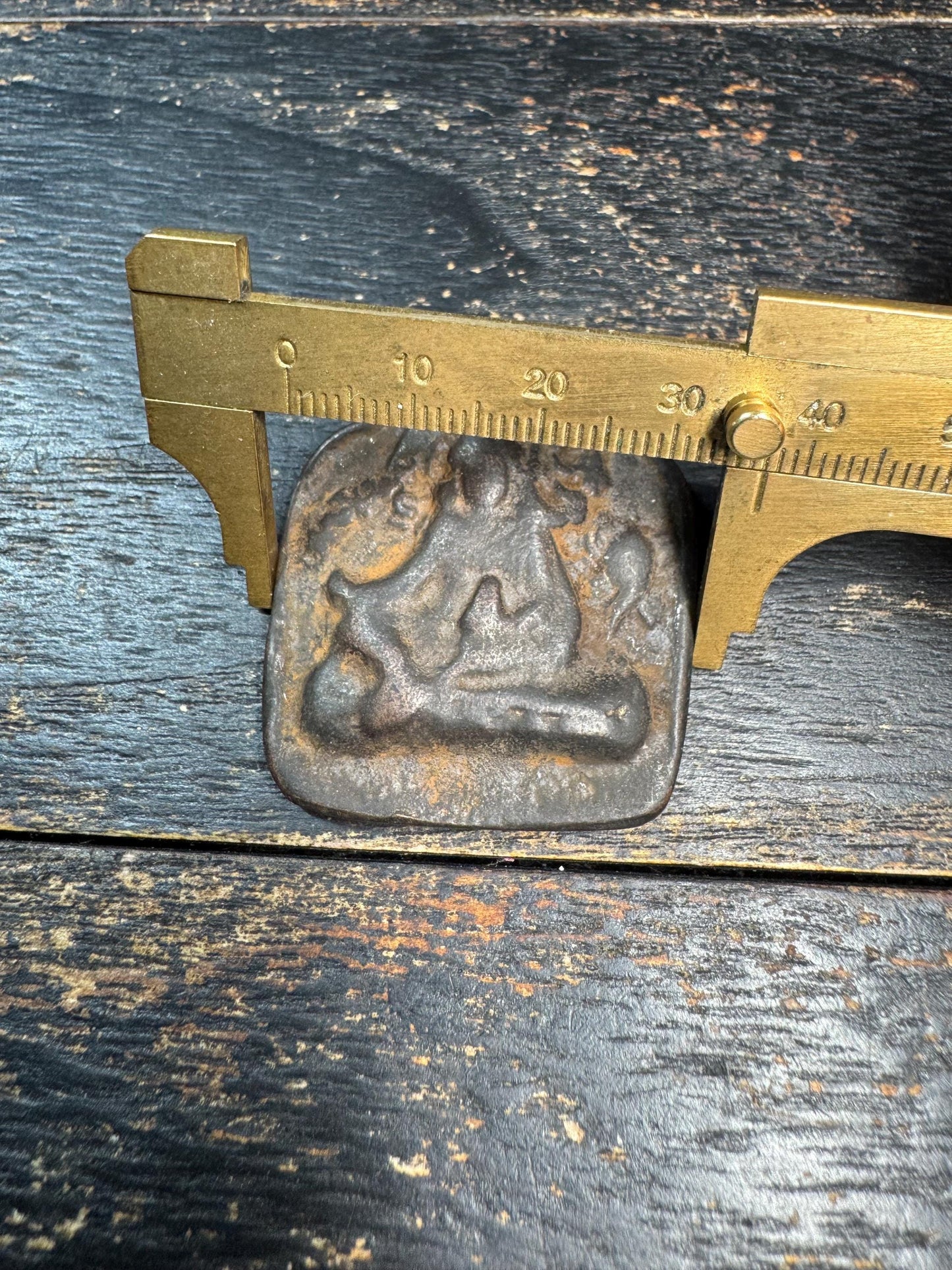 Vintage Tibetan Bronze Guru Rinpoche Amulet Pendant – Padmasambhava Buddhist Protection Talisman – Old Himalayan Buddha Plaque
