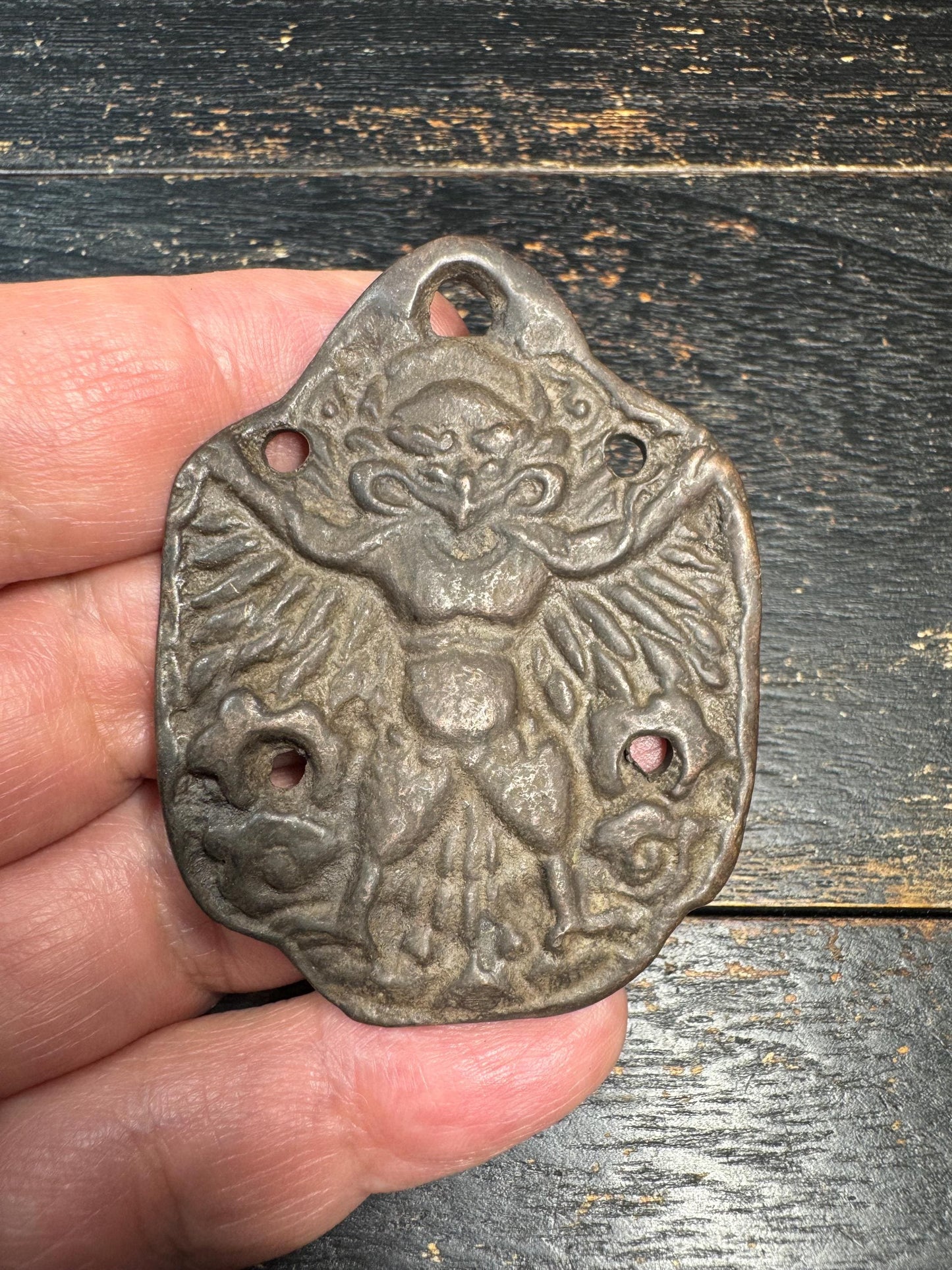 Vintage Bronze Garuda Amulet Pendant Om Mani Padme Hum Tibetan Mantra Talisman Nepal Protector Charm