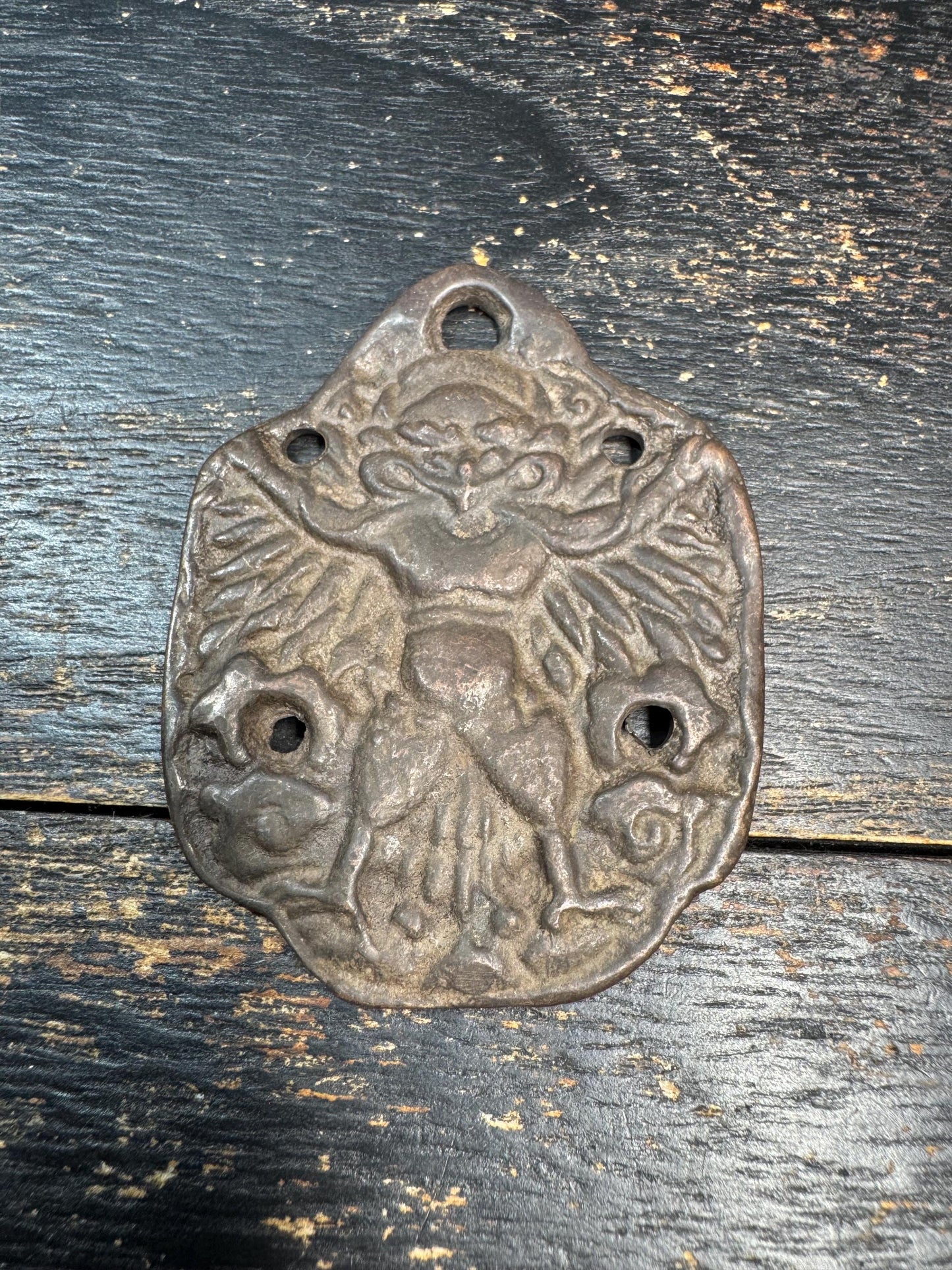 Vintage Bronze Garuda Amulet Pendant Om Mani Padme Hum Tibetan Mantra Talisman Nepal Protector Charm
