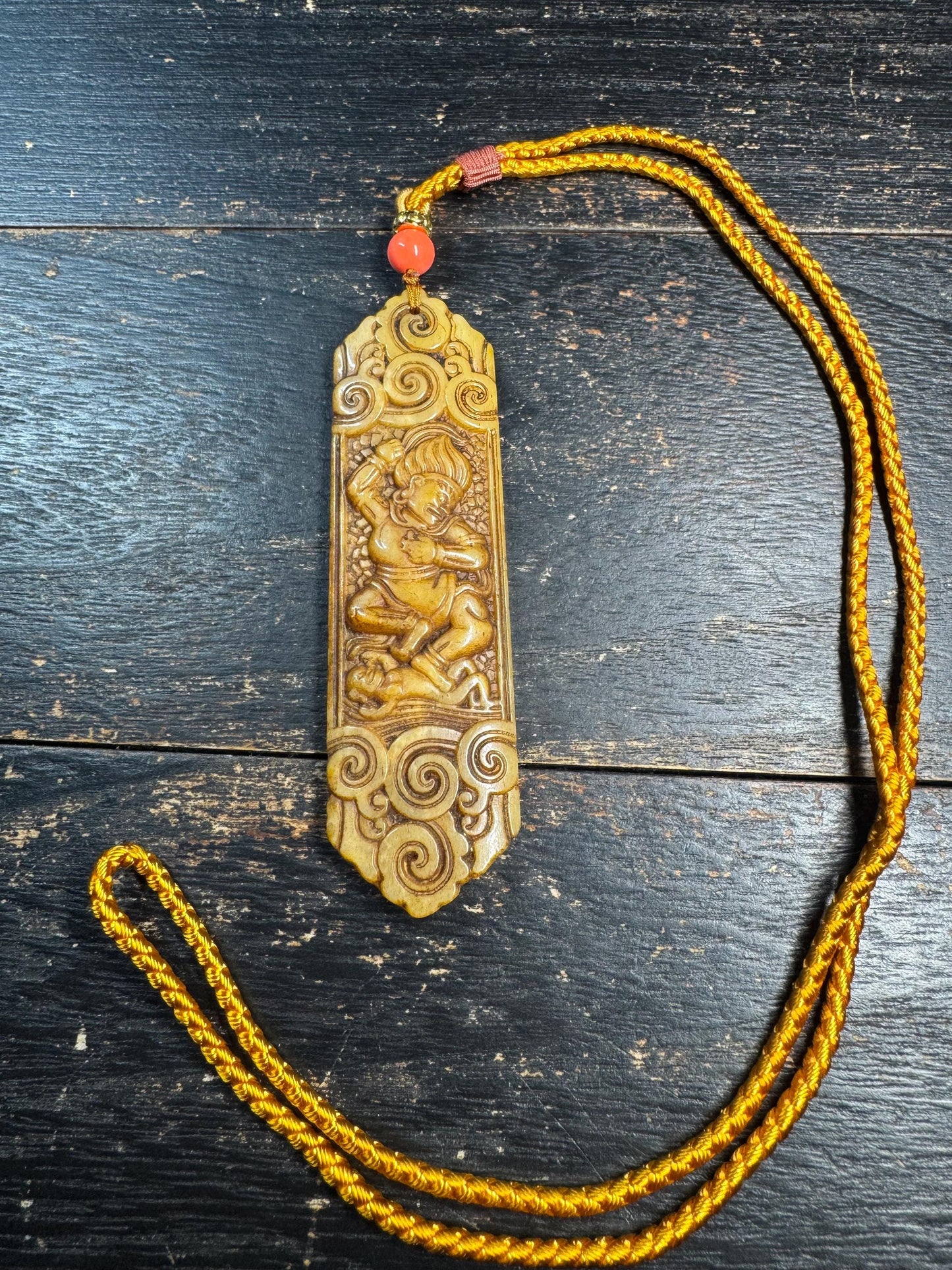 Yak Bone Dakini Pendant Necklace – Hand Carved Tibetan Buddhist Amulet, Himalayan Protective Talisman with Cord