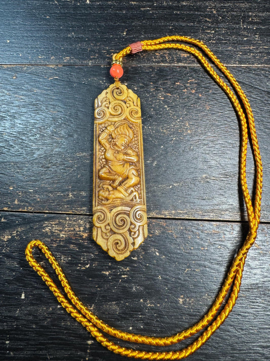 Yak Bone Dakini Pendant Necklace – Hand Carved Tibetan Buddhist Amulet, Himalayan Protective Talisman with Cord
