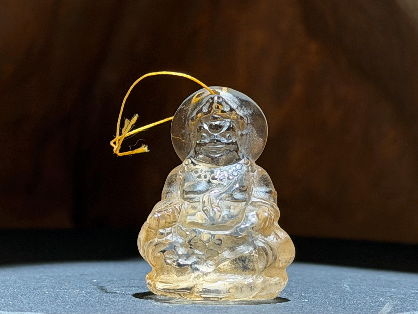 Natural Crystal Yellow Dzambhala Pendant, Tibetan Wealth Deity Amulet, Hand Carved Crystal Buddha, Prosperity Talisman, Spiritual Jewelry Gi