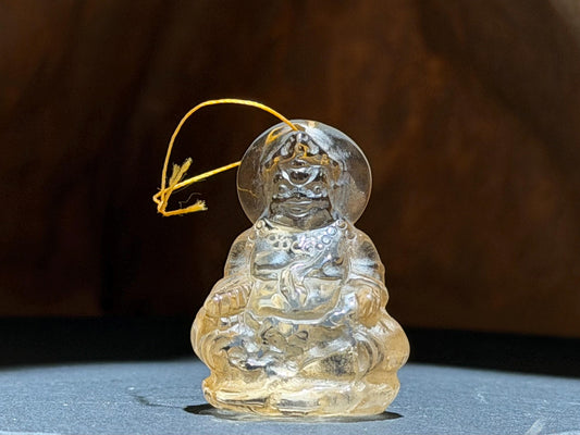 Natural Crystal Yellow Dzambhala Pendant, Tibetan Wealth Deity Amulet, Hand Carved Crystal Buddha, Prosperity Talisman, Spiritual Jewelry Gi